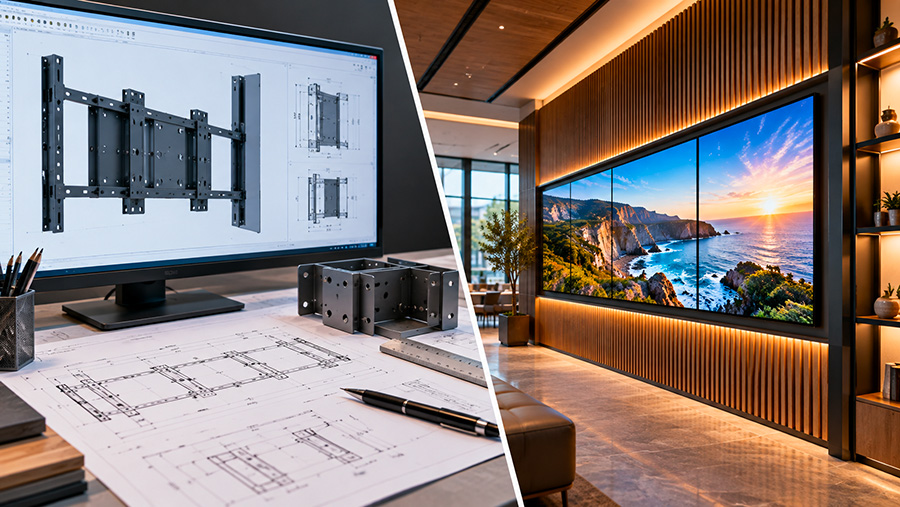 Progettazione di supporti su misura e integrazione di un videowall negli spazi