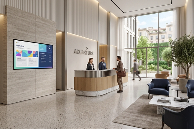 Monitor informativo nella reception di un ufficio