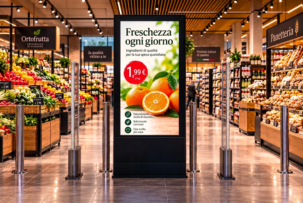 Totem promozionale all'ingresso di Eurospin