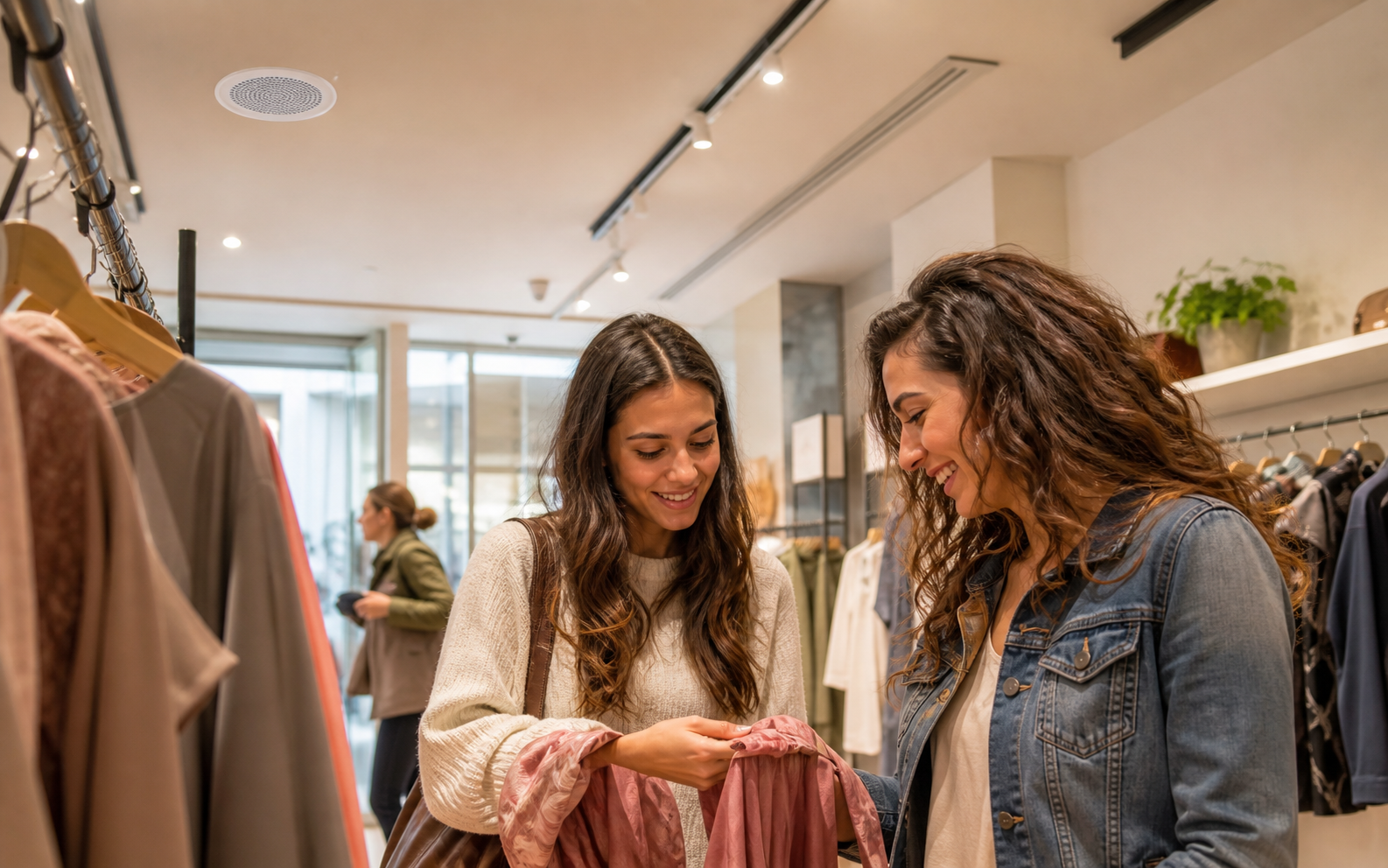interno di un negozio contemporaneo con clienti e personale