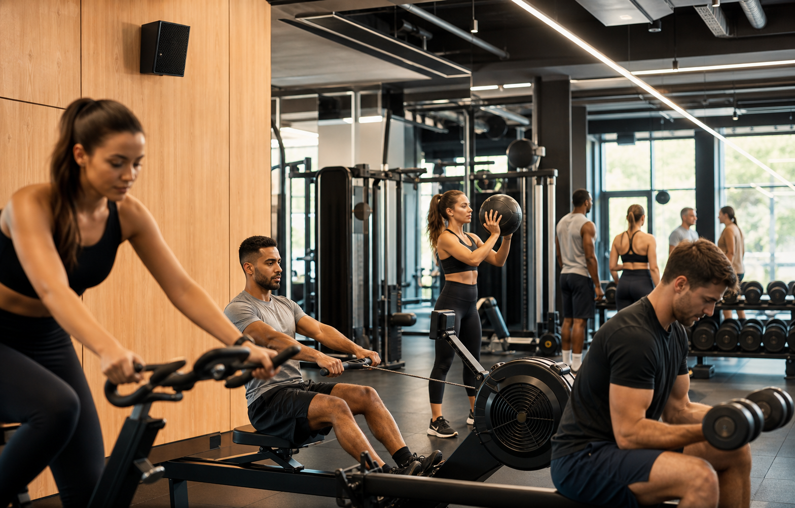 palestra contemporanea in attività con persone che si allenano